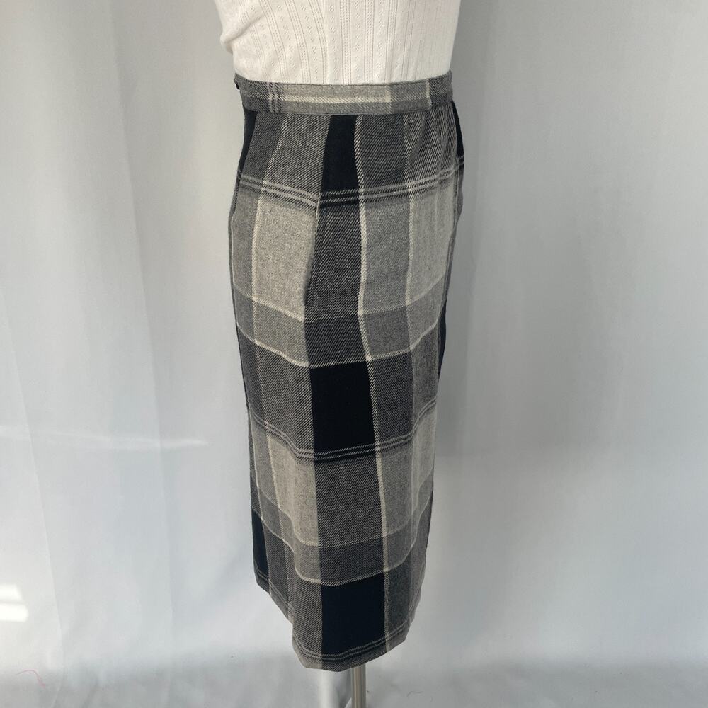 Vtg Pencil Skirt Size 8 Black Gray Plaid Check Midi Office Academia Preppy 90s - Picture 4 of 14